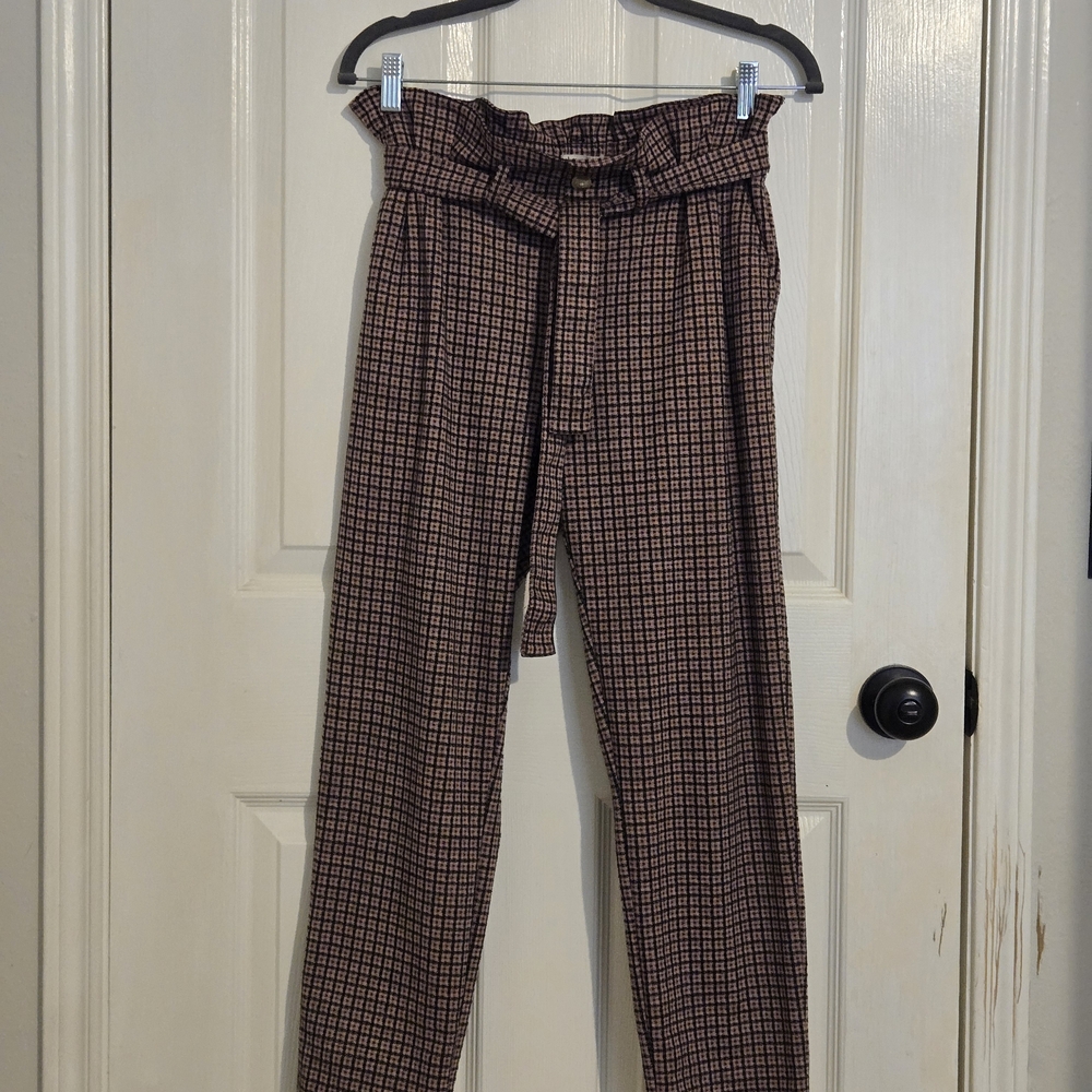 abercrombie kids Brown Plaid Paperbag Trousers with Belt